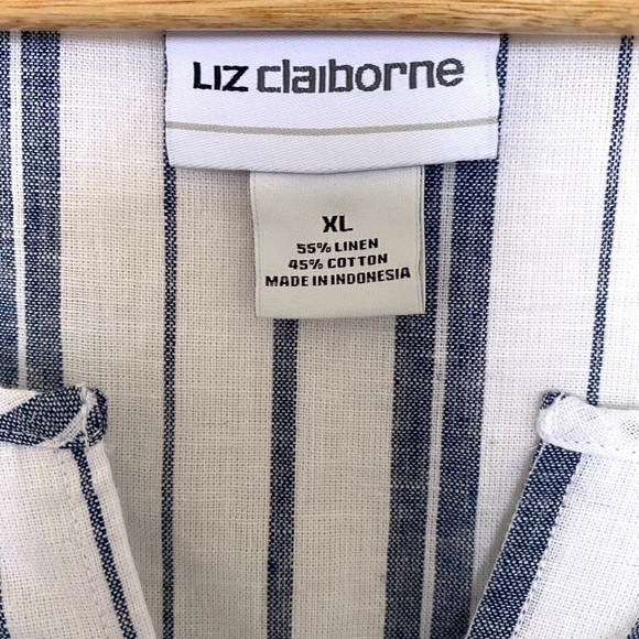 Liz Claiborne Linen Women’s Top Xtra Large Striped Blue and White 3/4 Sleeve - Picture 5 of 10